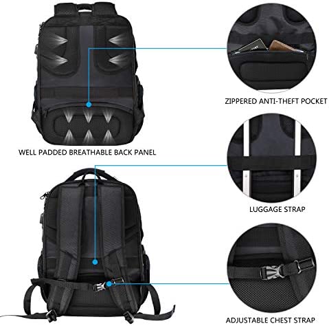KROSER Travel Laptop Backpack 17.3 Inch XL TSA Computer Backpack Water-Repellent College Daypack Business Backpack with RFID Pockets & USB Port for Men/Women - Image 6