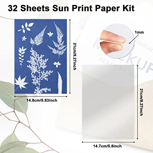 33 Pieces Sun Print Paper Cyanotype Paper Kit, A5 Solar Drawing Paper Sensitivity Sun Print Nature Printing Paper for DIY Arts Crafts Projects, White(5.8 x 8.3 Inch) - Image 2
