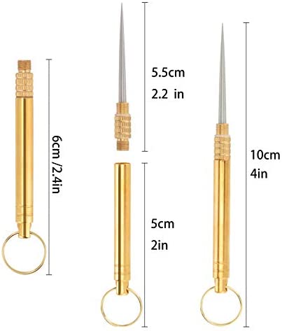 2 Pieces Portable Titanium Toothpicks, Metal Toothpick Reusable Toothpick with Protective Holder Key Ring Fruit Stick Stainless Steel Toothpicks for Outdoor Picnic and Camping (Brass) - Image 2