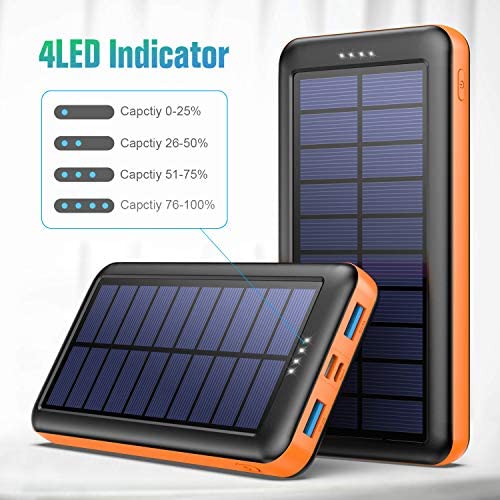Pxwaxpy Solar Power Bank 26800mAh, Solar Charger 【Type C & Micro USB Input】 High Capacity Portable Charger Fast Charge External Battery Pack with 2 Outputs Compatible for Smartphones, Tablets and More - Image 3