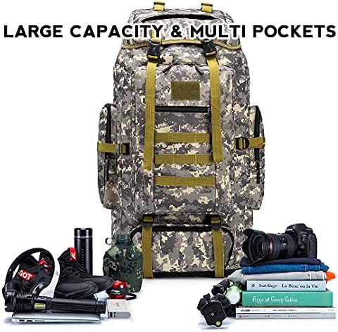 KSIBNW 80-100L Camping Rucksack,Water Resistant Trekking Rucksack,Military Tactical Backpack,Large Capacity Expansion Backpack for Camping Hiking Outdoor Sports Black - Image 3