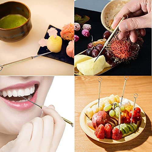 2 Pieces Portable Titanium Toothpicks, Metal Toothpick Reusable Toothpick with Protective Holder Key Ring Fruit Stick Stainless Steel Toothpicks for Outdoor Picnic and Camping (Brass) - Image 5