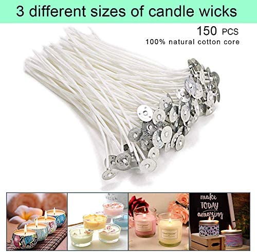 Candle Wicks, 150 pcs Pre Waxed Wicks with 2 pcs Wick Centering Devices and 100 pcs Candle Wick Stickers for DIY Candles Craft Tools Candle Making Kit (55 mm, 100 mm and 150 mm) - Image 3