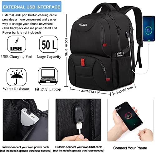 Extra Large Backpack for Men 50L,Lunch Backpack Work Bag Travel Laptop Backpack 17.3 Inch with USB Charging Port,Water Resistant Big Business Computer Rucksack for Men Women College School Black - Image 5