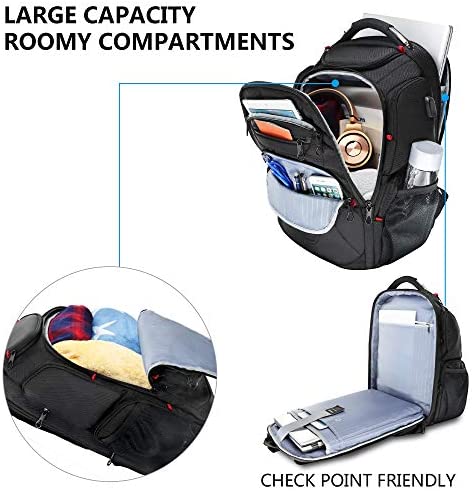 KROSER Travel Laptop Backpack 17.3 Inch XL TSA Computer Backpack Water-Repellent College Daypack Business Backpack with RFID Pockets & USB Port for Men/Women - Image 3