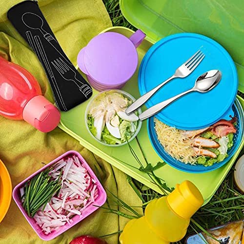 Acehome Cutlery Set with Portable Pouch Case, Stainless Steel Flatware Camping Utensil Set with Neoprene Bag for Outdoor Travel Picnic Office School Lunch Box (3 Pcs Black) - Image 7