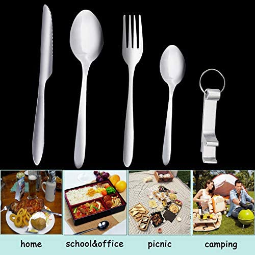 ZKSM 5pcs Camping Cutlery Set Stainless Steel Flatware Set with Knife, Fork, Spoon, Tea Spoon, Bottle Opener Portable Utensils for Travel Camping Include Storage Bag - Image 3