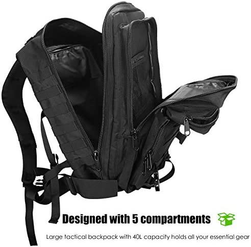 ProCase Military Tactical Assault Backpack Rucksacks, 40L Large Capacity MOLLE Army Pack Bag Go Bag, for Hiking Trekking Camping Travelling Climbing and Other Outdoor Activities –Black - Image 4