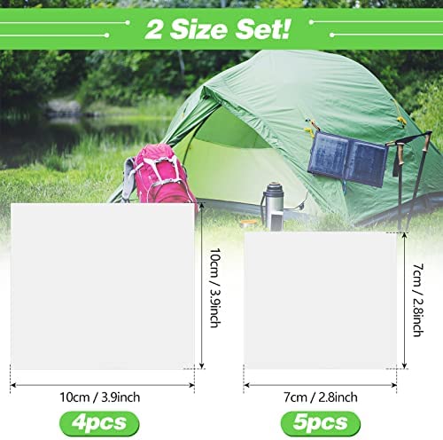 9 Pcs Clear Waterproof Tent Repair Kit Air Bed Puncture Repair Kit Inflatable Swimming Pool Patches Puncture Repair Patches for Awning Down Jacket Gazebo Kayak, 7 x 7 cm, 10 x 10 cm - Image 2