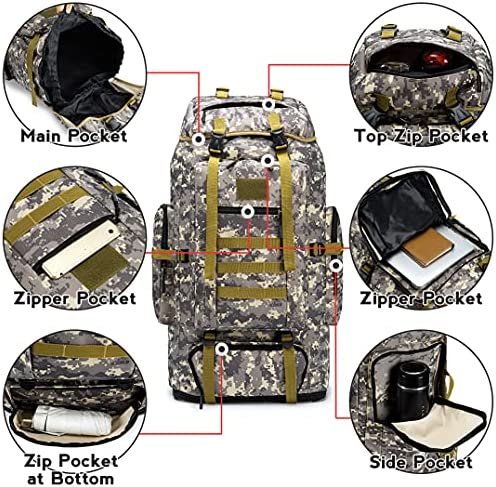 KSIBNW 80-100L Camping Rucksack,Water Resistant Trekking Rucksack,Military Tactical Backpack,Large Capacity Expansion Backpack for Camping Hiking Outdoor Sports Black - Image 4