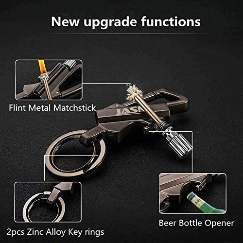 YYG Keychain Multitool with Flint Metal Matchstick Fire Starter Bottle Opener Mountaineering Buckle Mini Flashlight,Car Key Rings, Kerosene Refillable Lighter EDC Thanksgiving Gift Ideas Emergency - Image 9