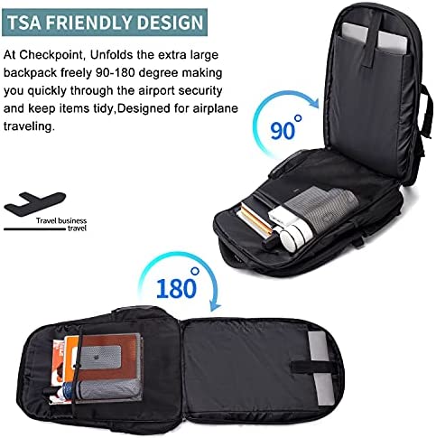 Extra Large Backpack for Men 50L,Lunch Backpack Work Bag Travel Laptop Backpack 17.3 Inch with USB Charging Port,Water Resistant Big Business Computer Rucksack for Men Women College School Black - Image 7