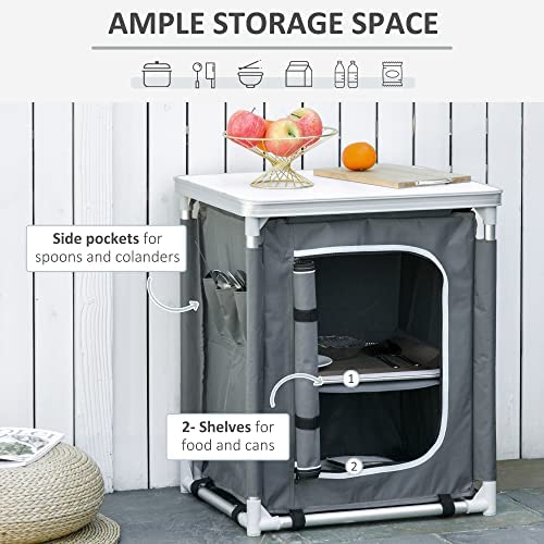 Outsunny 2-Shelf Camping Cupboard Camping Kitchen Station Cook Table Aluminum, Storage Organiser for BBQ Party Picnics Backyards with Carrying Bag - Image 6