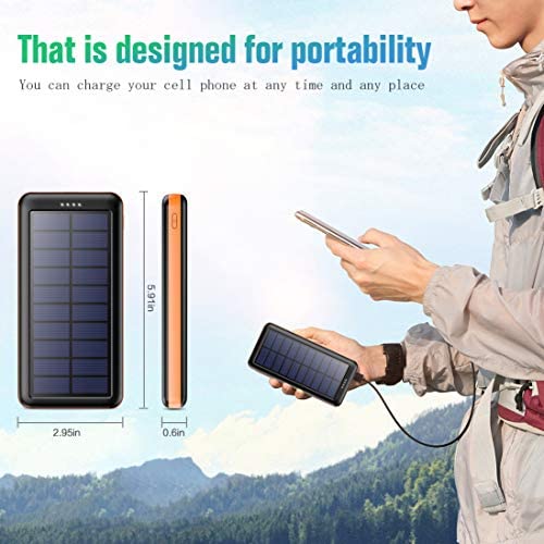 Pxwaxpy Solar Power Bank 26800mAh, Solar Charger 【Type C & Micro USB Input】 High Capacity Portable Charger Fast Charge External Battery Pack with 2 Outputs Compatible for Smartphones, Tablets and More - Image 5