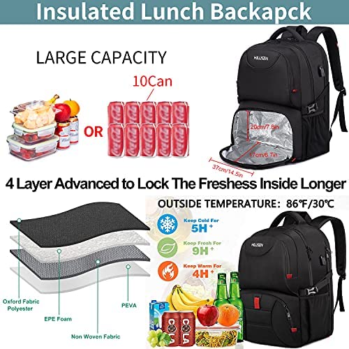 Extra Large Backpack for Men 50L,Lunch Backpack Work Bag Travel Laptop Backpack 17.3 Inch with USB Charging Port,Water Resistant Big Business Computer Rucksack for Men Women College School Black - Image 3