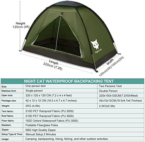 Night Cat Camping Tent for 1 2 Person Man Waterproof Backpacking Tents Easy Setup Lightweight for Hiking Backyard - Image 5