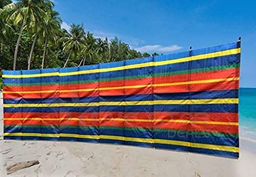 Wooden 4 5 6 8 10 Pole Colourful Tall Wind break Windbreaker Beach Sun Shelter Caravan festival Camping (8 POLE (5FT HIGH X 15FT LONG)) - Image 4