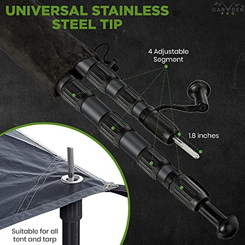 Set of 4 Telescoping Tarp Poles | Replacement Canopy Adjustable Aluminum Rods, Portable & Lightweight for Tent Fly, Awning, Outdoor Camping, Hiking, Backpacking & Rainfly + 6 Pegs & 6 Reflective Ropes - Image 3