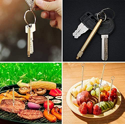 2 Pieces Portable Titanium Toothpicks, Metal Toothpick Reusable Toothpick with Protective Holder Key Ring Fruit Stick Stainless Steel Toothpicks for Outdoor Picnic and Camping (Brass) - Image 6