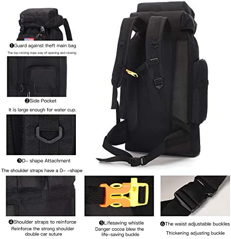 TianYaOutDoor 70l Hiking Backpack for Men Waterproof Military Camping Rucksack Travel Daypack - Image 3