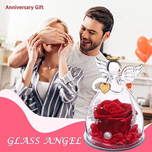 Ancokig Preserved Flowers Mothers Day Birthday Gifts for Mum Grandma Women, Angel Figurines with Real White Rose Thank You Gift, Wedding Anniversary Decor Gifts (red) - Image 7