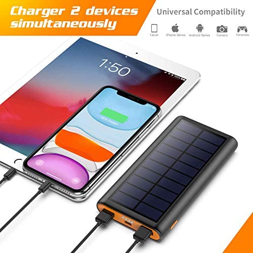 kilponen Solar Power Bank, 26800mAh Portable Charger High Capacity Fast Charge External Battery Pack Portable Phone Charger with Dual USB Output for Smart Phones Tablets and More Orange - Image 3