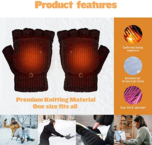 USB Heated Gloves for Women & Men, CestMall Full & Half Hands Heated Fingerless Gloves, Mitten Winter Warm Laptop Gloves Washable Design, for Indoor or Outdoor USB Powered Knitting Hands Warmer - Image 2