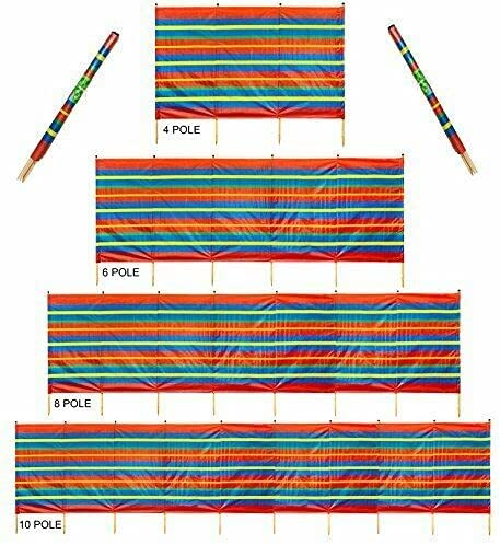 Wooden 4 5 6 8 10 Pole Colourful Tall Wind break Windbreaker Beach Sun Shelter Caravan festival Camping (8 POLE (5FT HIGH X 15FT LONG)) - Image 2
