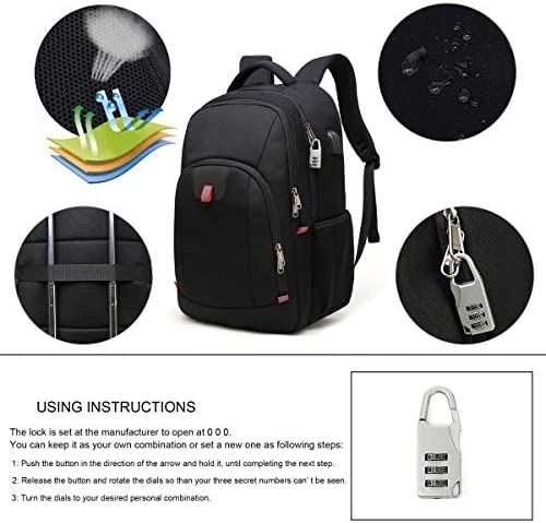 Laptop Backpack,Extra Large Anti-Theft Business Travel Laptop Backpack Bag with USB Charging Port (Black 17 inch) - Image 5