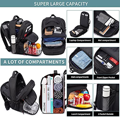 Extra Large Backpack for Men 50L,Lunch Backpack Work Bag Travel Laptop Backpack 17.3 Inch with USB Charging Port,Water Resistant Big Business Computer Rucksack for Men Women College School Black - Image 2