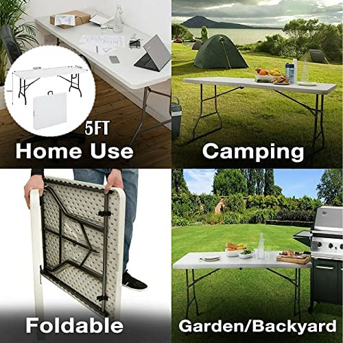 5FT Steel Folding Table, Portable Camping Table with Carry Handle, Foldable Picnic Table, Laptop Table Adjustable Height for Sofa Bed Couch Floor, 152x71x74cm - Image 7