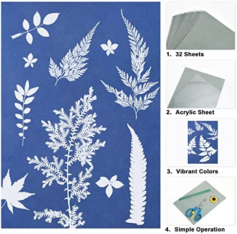 33 Pieces Sun Print Paper Cyanotype Paper Kit, A5 Solar Drawing Paper Sensitivity Sun Print Nature Printing Paper for DIY Arts Crafts Projects, White(5.8 x 8.3 Inch) - Image 4