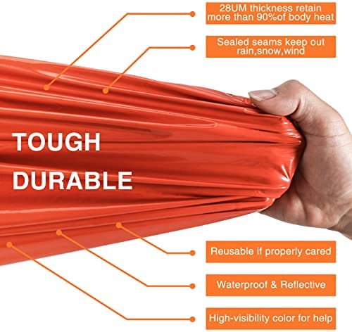 Awroutdoor Survival Sleeping Bag, 2pcs Emergency Bivvy Bag, Lightweight Waterproof Emergency Thermal Blankets PE Aluminum Film Survival Camping Gear for Camping, Hiking, Outdoor Activities - Image 3