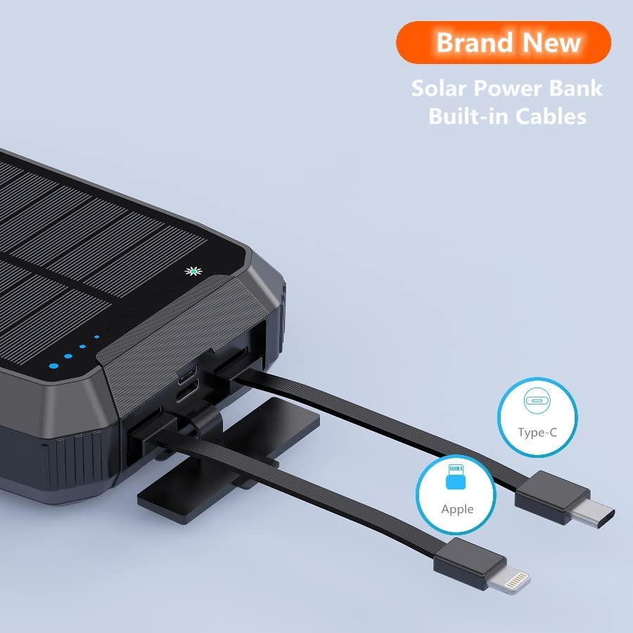 2022 Red Solar Charger Power Bank Portable Waterproof 20000mah Fast wireless Charging with compass camping flashlight torch Battery Pack for mobile Phone Console smartphones tablets go bag - Image 3