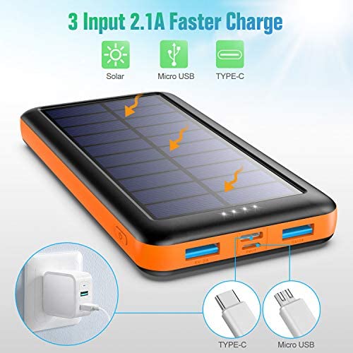 Pxwaxpy Solar Power Bank 26800mAh, Solar Charger 【Type C & Micro USB Input】 High Capacity Portable Charger Fast Charge External Battery Pack with 2 Outputs Compatible for Smartphones, Tablets and More - Image 6
