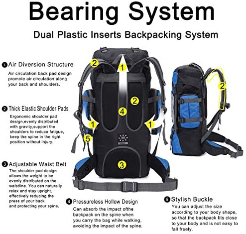 Mooedcoe 75L Large Hiking Backpack Outdoor Sports Water-Resistant Travel Daypack Mountaineering Climbing Trekking Camping Rucksack - Image 5