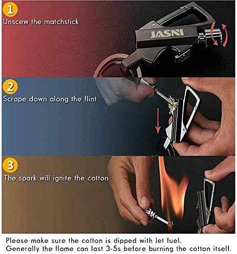 YYG Keychain Multitool with Flint Metal Matchstick Fire Starter Bottle Opener Mountaineering Buckle Mini Flashlight,Car Key Rings, Kerosene Refillable Lighter EDC Thanksgiving Gift Ideas Emergency - Image 5