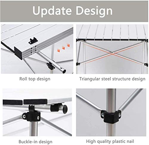 tonchean Folding Camping Table Roll Up Aluminium Camping Table 2.3 x 2.3ft Lightweight Picnic Table Foldable Metal Table with Carry Bag for Garden BBQ Party Outdoor Cooking Beach Hiking Fishing - Image 4