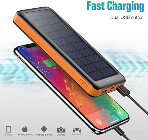 Pxwaxpy Solar Power Bank 26800mAh, Solar Charger 【Type C & Micro USB Input】 High Capacity Portable Charger Fast Charge External Battery Pack with 2 Outputs Compatible for Smartphones, Tablets and More - Image 4