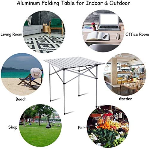 tonchean Folding Camping Table Roll Up Aluminium Camping Table 2.3 x 2.3ft Lightweight Picnic Table Foldable Metal Table with Carry Bag for Garden BBQ Party Outdoor Cooking Beach Hiking Fishing - Image 8