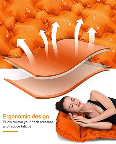 Rantizon Self Inflating Camping Mat, Portable Ultralight Sleeping Camping Mattress Inflatable Connectable Waterproof Sleeping Mat with Pillow, Camping Mat for Outdoor Camping Backpacking Orange - Image 3