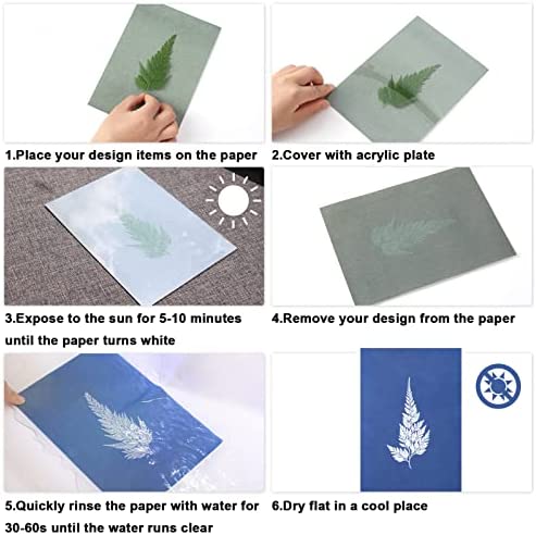33 Pieces Sun Print Paper Cyanotype Paper Kit, A5 Solar Drawing Paper Sensitivity Sun Print Nature Printing Paper for DIY Arts Crafts Projects, White(5.8 x 8.3 Inch) - Image 3
