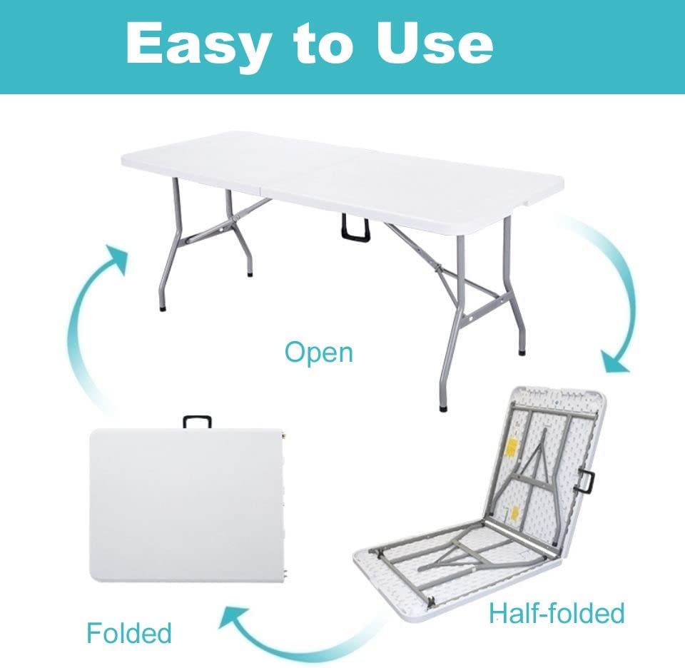 5FT Steel Folding Table, Portable Camping Table with Carry Handle, Foldable Picnic Table, Laptop Table Adjustable Height for Sofa Bed Couch Floor, 152x71x74cm - Image 3
