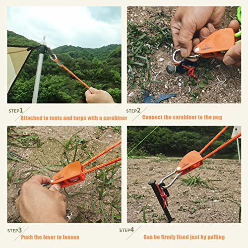 HIKEMAN Tent Guy Ropes with pulley - 4mm Reflective Cord Tent Guide Rope with Aluminum Adjuster for Outdoor Camping Hiking Awning Tents (Black) - Image 5