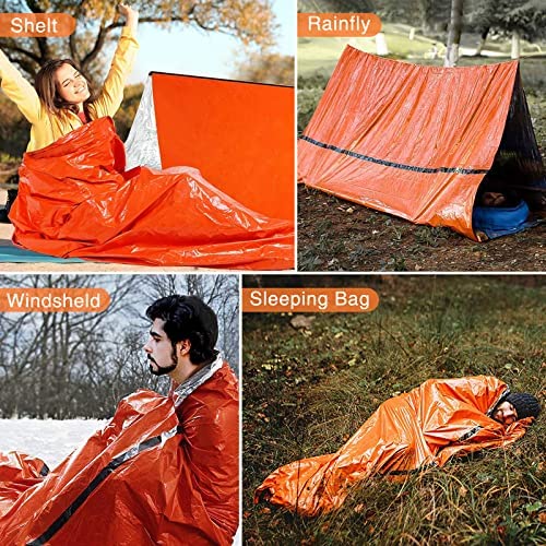 Awroutdoor Survival Sleeping Bag, 2pcs Emergency Bivvy Bag, Lightweight Waterproof Emergency Thermal Blankets PE Aluminum Film Survival Camping Gear for Camping, Hiking, Outdoor Activities - Image 4