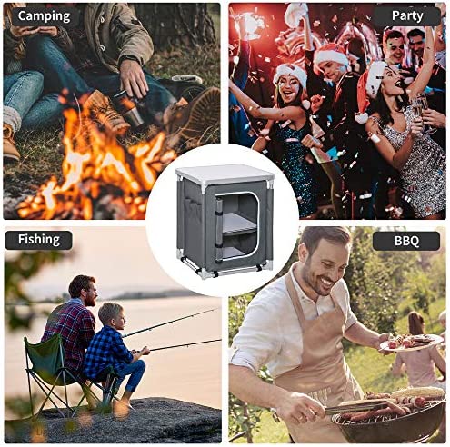 Outsunny 2-Shelf Camping Cupboard Camping Kitchen Station Cook Table Aluminum, Storage Organiser for BBQ Party Picnics Backyards with Carrying Bag - Image 8