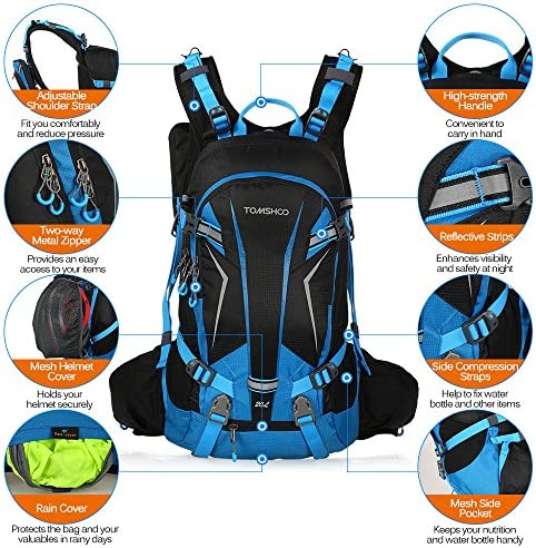TOMSHOO 20L/30L Cycling Backpack Waterproof Bicycle Bike Backpack Outdoor Sports Riding Travel Camping Hiking Backpack Daypack with Rain Cover and Helmet Cover - Image 2