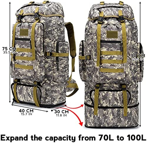 KSIBNW 80-100L Camping Rucksack,Water Resistant Trekking Rucksack,Military Tactical Backpack,Large Capacity Expansion Backpack for Camping Hiking Outdoor Sports Black - Image 6