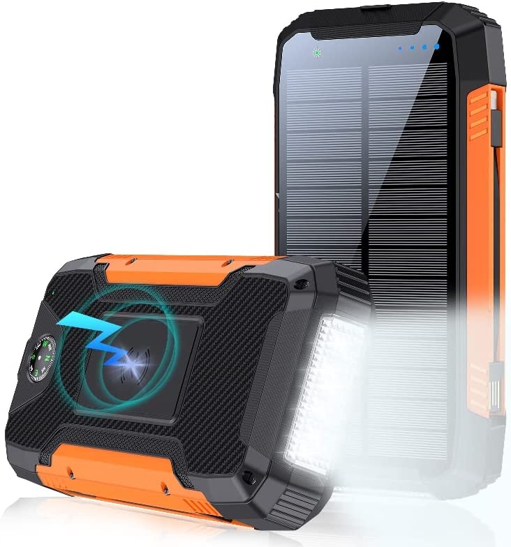2022 Red Solar Charger Power Bank Portable Waterproof 20000mah Fast wireless Charging with compass camping flashlight torch Battery Pack for mobile Phone Console smartphones tablets go bag - Image 4