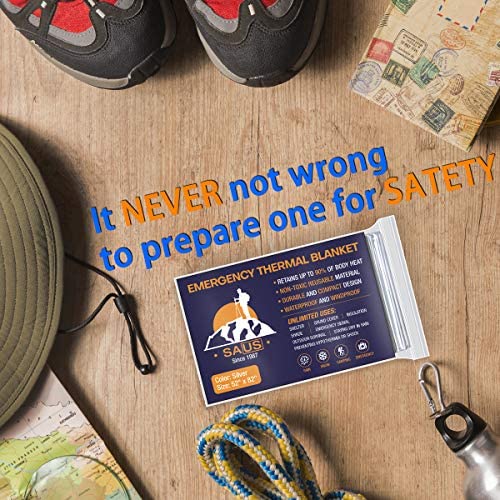 SAUS Emergency Blankets, Foil Space Thermal Blanket for Outdoor Sport, Camping, Mylar Survival Equipment First Aid Bag Kit - Image 6